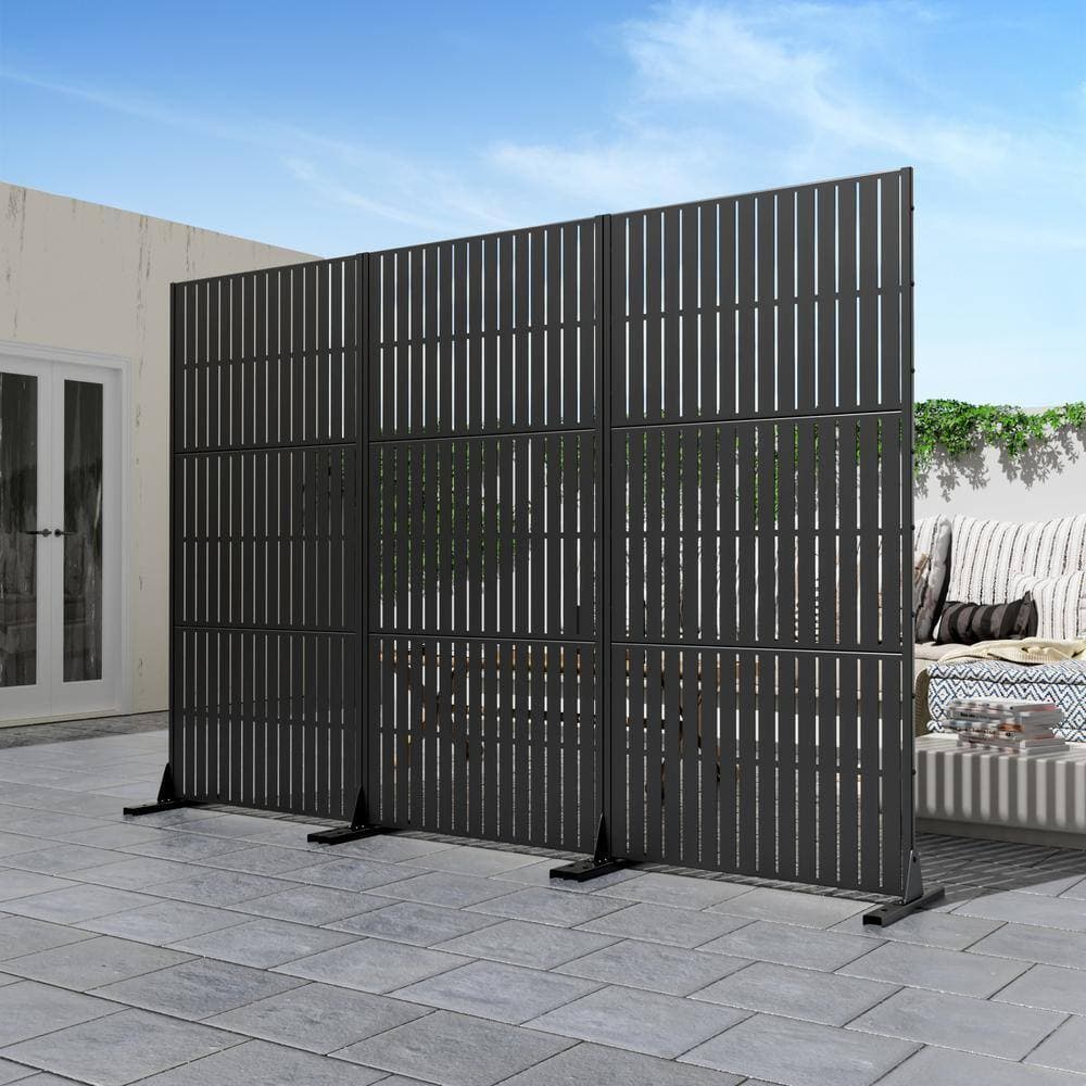 Lirago 72 in. x 35 in. Black Privacy Screen Galvanized Freestanding Panel (2)