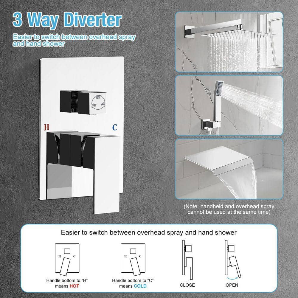 AKLFGN Single Handle 3-Spray Pattern 10 in. Wall Mount Shower Set Tub and Shower Faucet 1.8 GPM in Chrome (Valve Included) (2)
