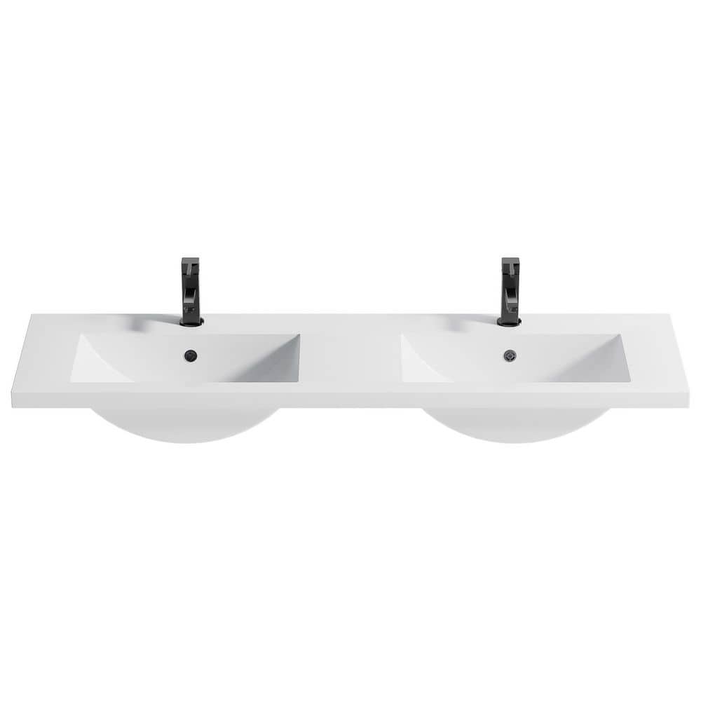 eclife 48 in. W x 18.1 in D Drop-In SMC Double Bathroom Sink in White with Zinc Alloy Faucet Pop Up Drain Set (3)