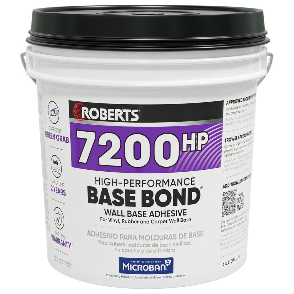 ROBERTS 7200HP High-Performance Base Bond 4 Gal. 24-48 Hour Dry Time Vinyl, Rubber,Carpet, Wall Base Floor Adhesive in Light Tan