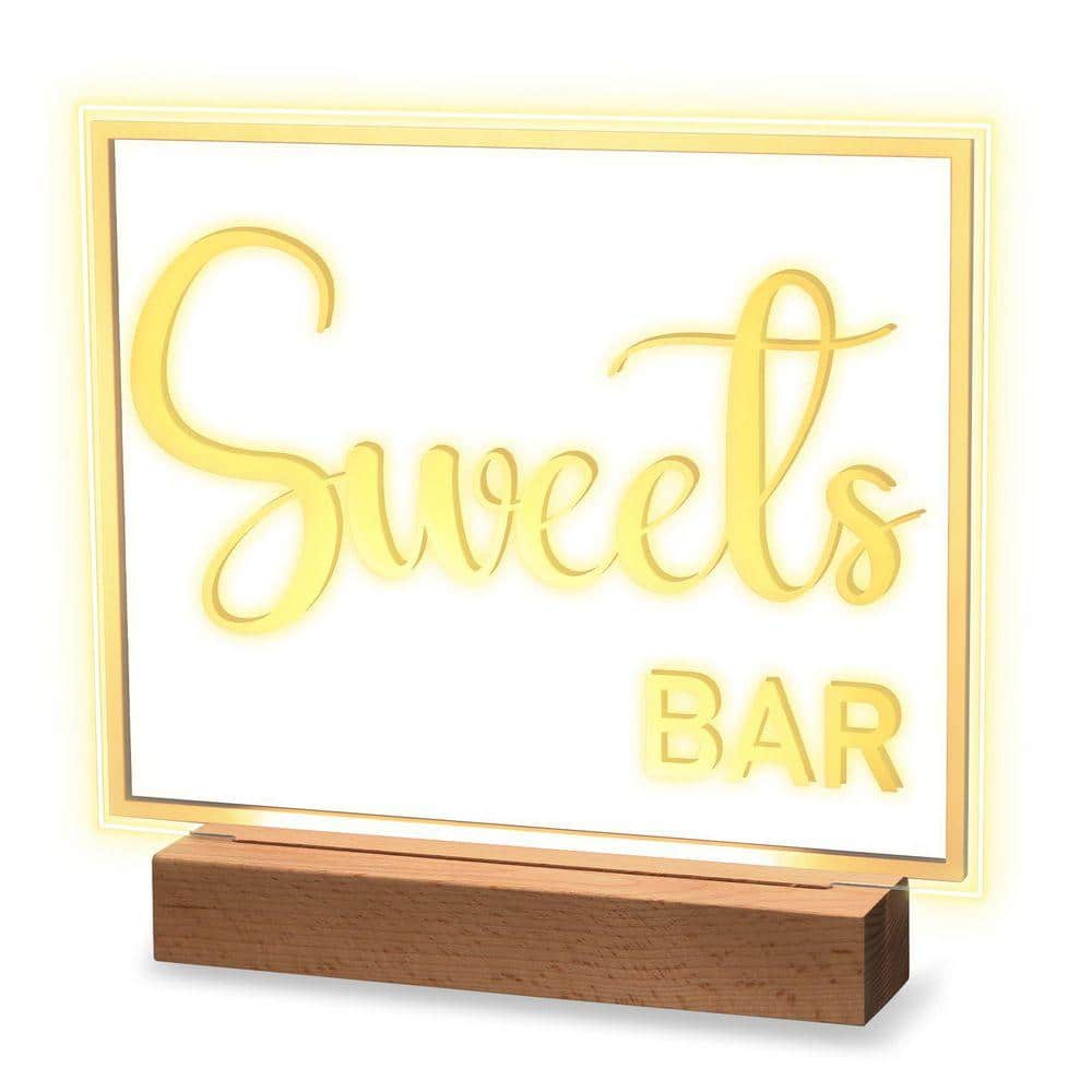 Unbranded Acrylic LED Neon Bar Table Sign with Stand Clear Acrylic White Text Sweets Bar Modern Decor for Dessert Flower Bar (1)