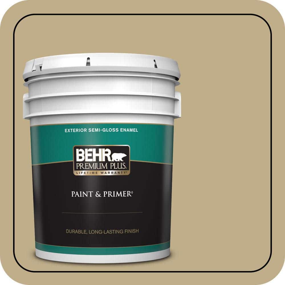 BEHR PREMIUM PLUS 5 gal. #S320-4 Oat Field Semi-Gloss Enamel Exterior Paint & Primer