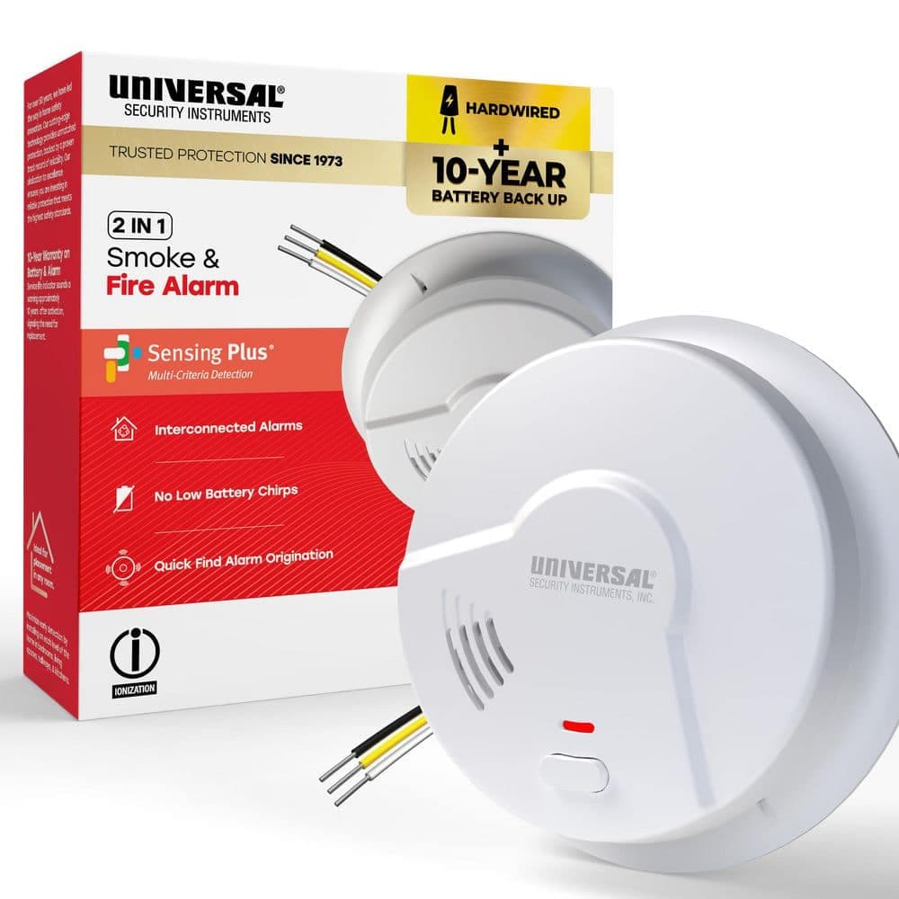 Universal Security Instruments Hardwired and 10-Year Battery Backup Smoke Detector with Ionization Sensor