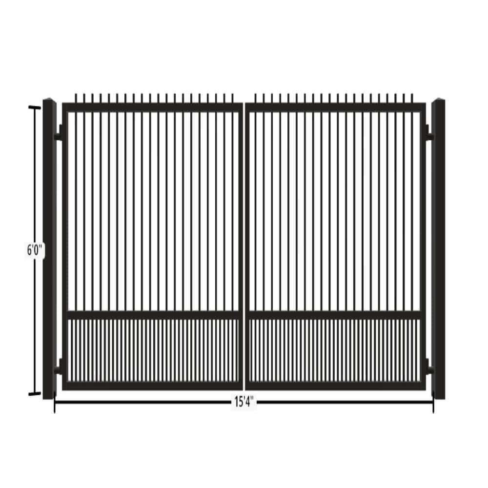 Unbranded Driveway Gate — Swing, Center, Finials, Puppy, Black — 184"W x 72"H (1)