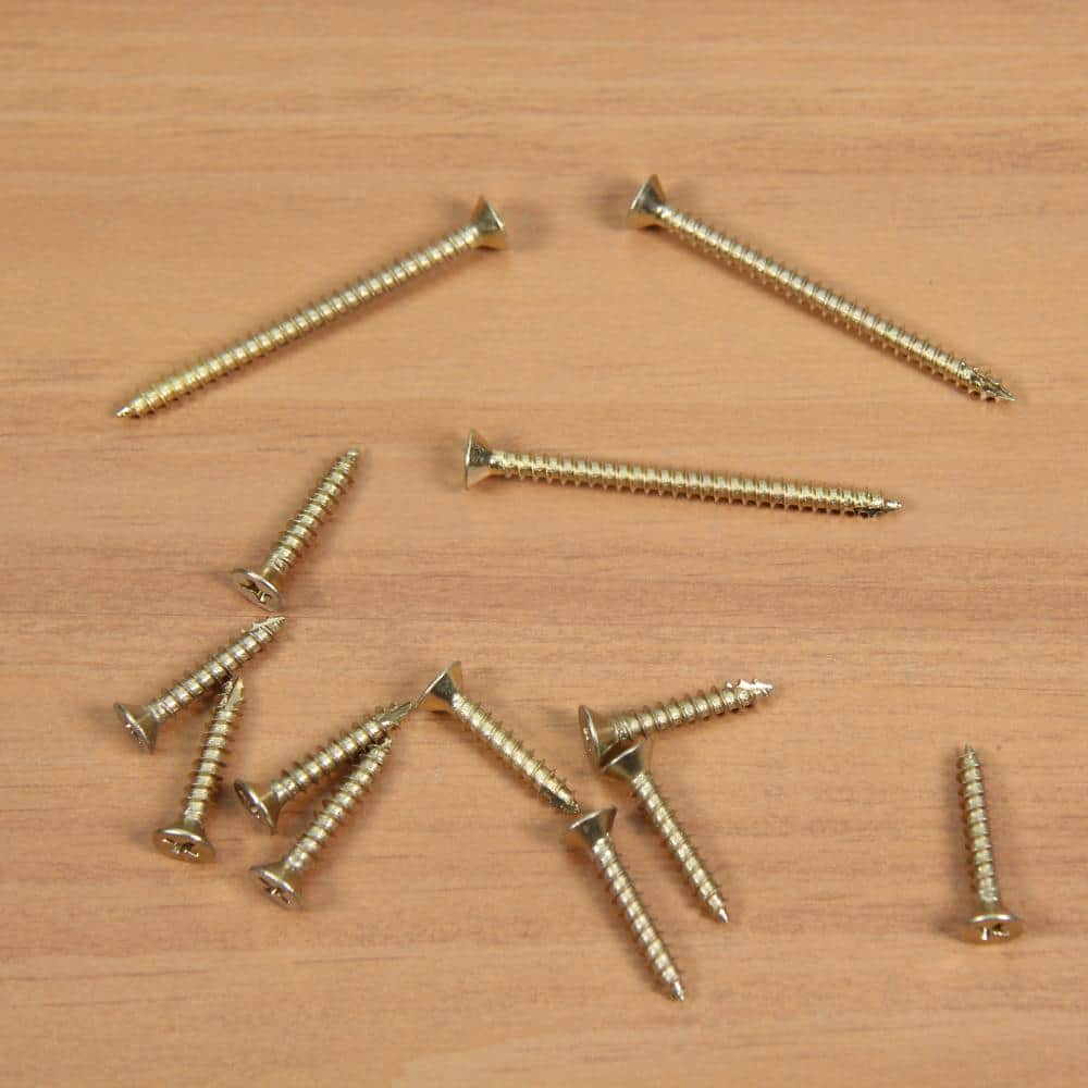 Everbilt #9 x 1 in. and #9 x 2-1/4 in. Phillips Flat-Head Satin Brass Door Hinge Wood Screws (21-Pack) (2)