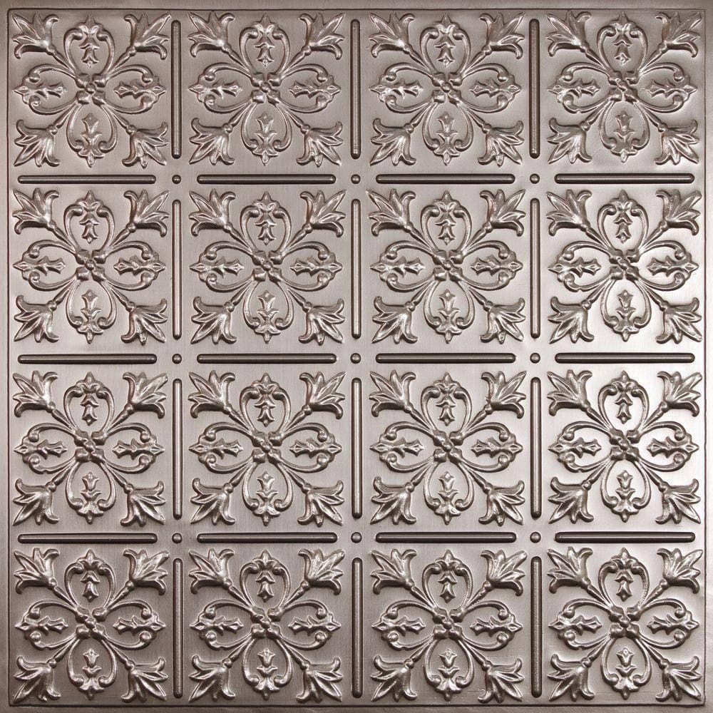 Ceilume Fleur-de-lis Faux Tin 2 ft. x 2 ft. Lay-in or Glue-up Ceiling Panel (Case of 6)