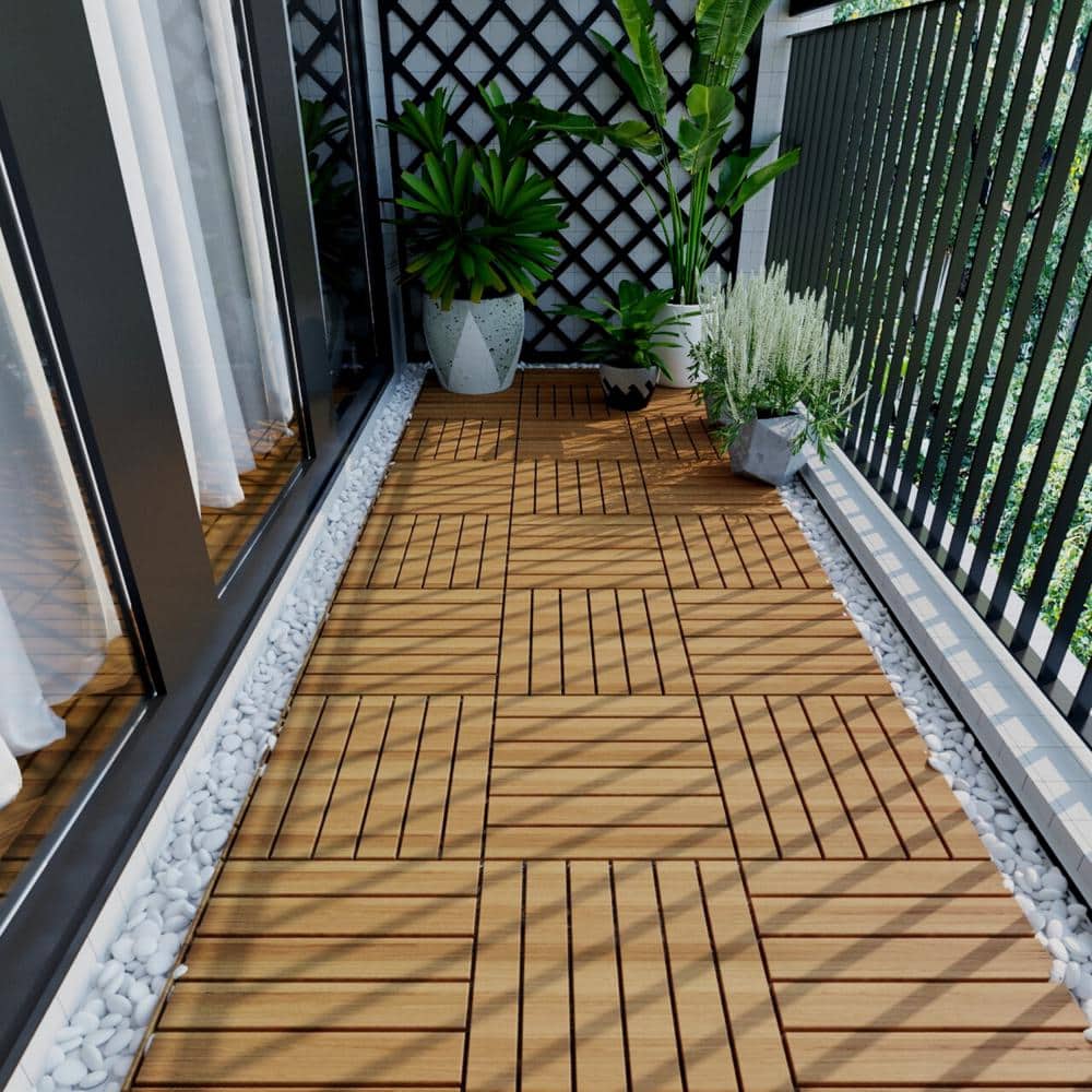 Tidoin Outdoor 1 ft. x 1 ft. Acacia Wood Deck Tile in Yellow(30 Per Box) (3)