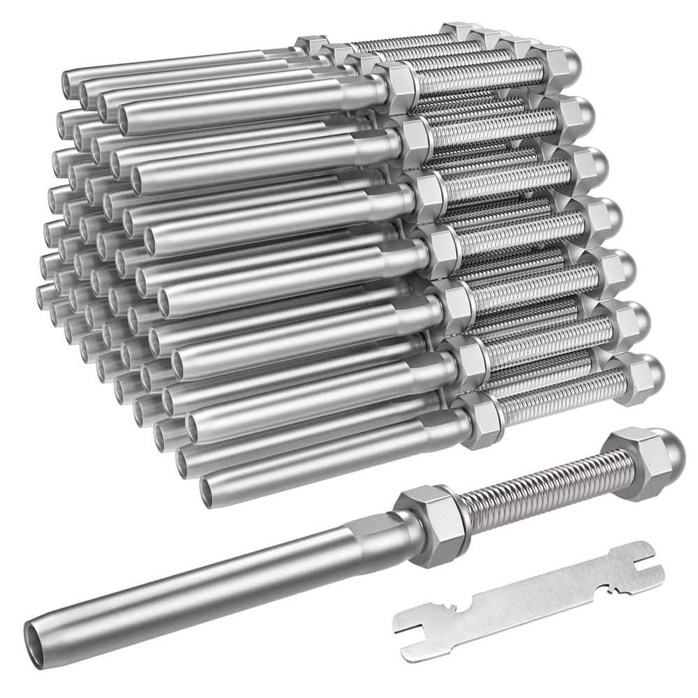 Afoxsos 50 Pack 3/16 in. Stainless Steel Swage Threaded Stud Tension End Fitting Terminal for Cable Railing Deck w/ Nut & Washer (1)