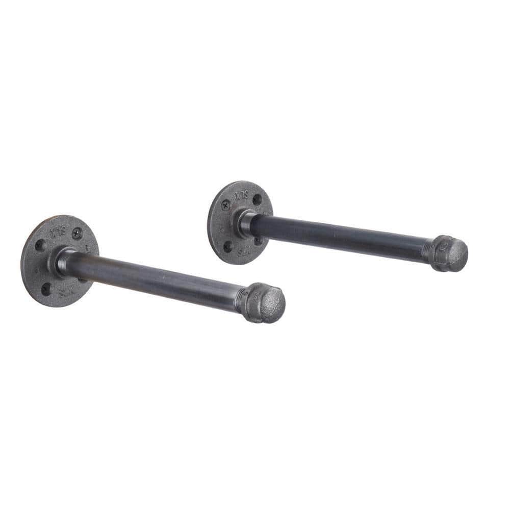 PIPE DECOR 1/2 in. Black Pipe 10 in. L Wall Mounted Shelf Bracket Kit (2-Pack) (1)