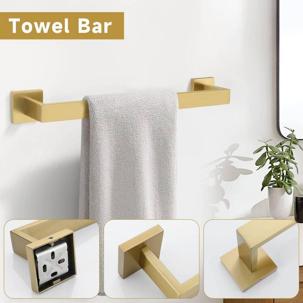 LAIFUCAM 10-Piece Bathroom Hardware Set with Towel Bars, Rings, Hooks, Toilet Paper Holders in Brushed Gold Finish (2)
