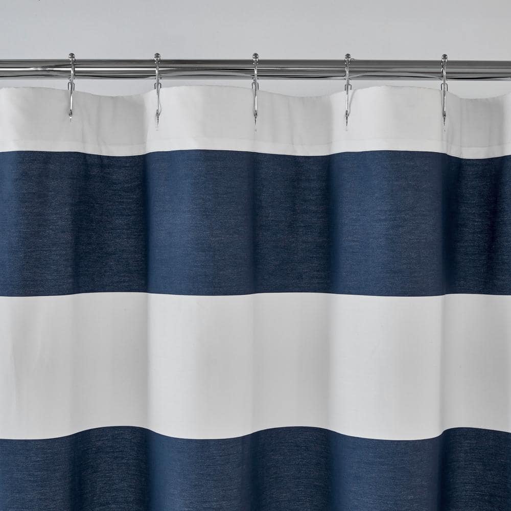 StyleWell Midnight Blue and White Rugby Stripe Shower Curtain (3)