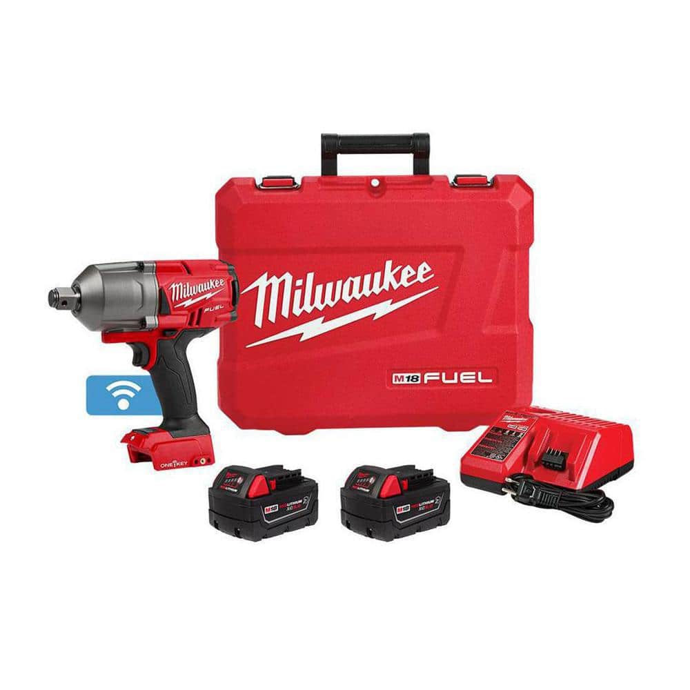 Milwaukee M18 FUEL 18V Lithium-Ion Brushless Cordless . Impact Wrench w/Friction Ring Kit w/(2) 5.0 Ah Battery and Bag (4)