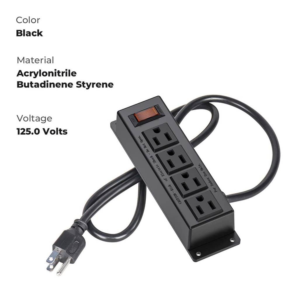 Unbranded 3 ft. Cord 4-Outlet Surge Protector Power Strip with Switch Wall Mountable Flat Plug for Home Office Industrial (3)