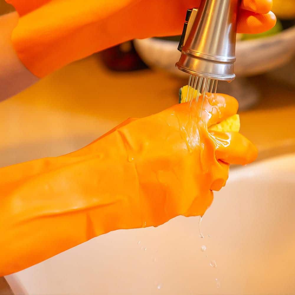 HDX Orange Nitrile Long-Cuff Reusable Gloves, Flock-Lined, for Solvents, Chemicals, Painting, and Outdoor Projects (4)