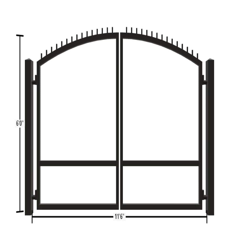 Unbranded Driveway Gate — Swing, Center, Arch + Finials, Black — 138"W x 72"H (1)