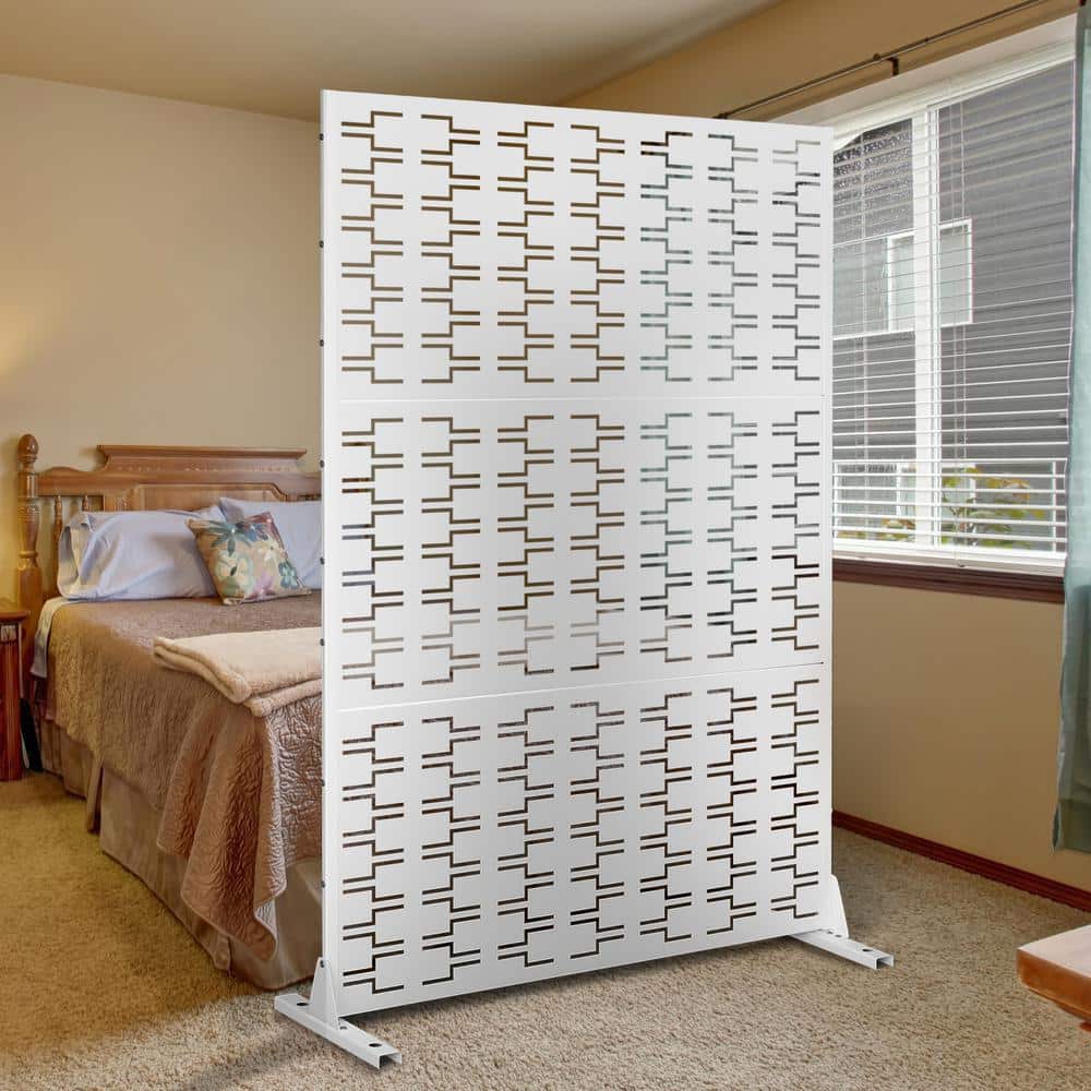 Lirago 72 in. x 47 in. Outdoor Metal Privacy Screen Garden Fence in Bricks Pattern in White (1)