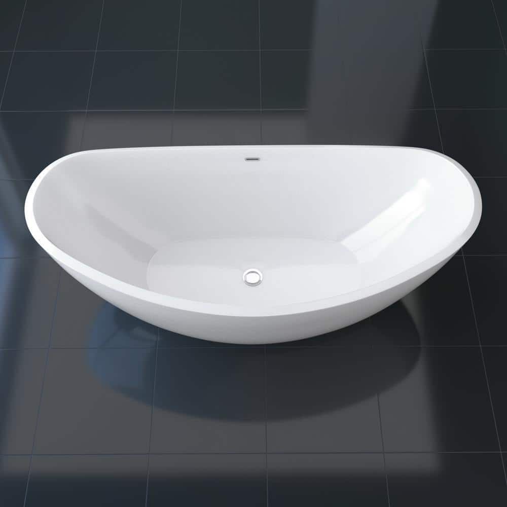 Streamline 75 in. Acrylic Flatbottom Non-Whirlpool Bathtub in Glossy White with Polished Chrome Drain and Overflow Cover (3)