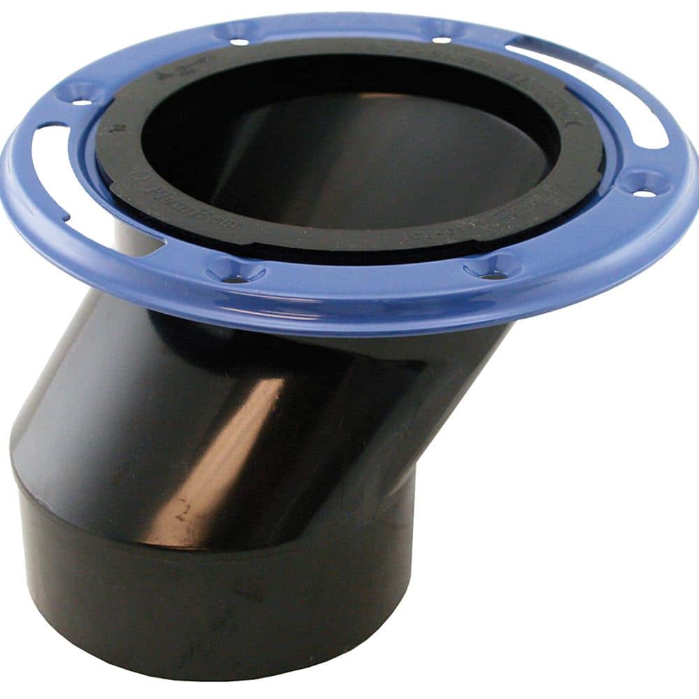 JONES STEPHENS 7 in. O.D. ABS Offset Closet (Toilet) Flange with Metal Ring Less Knockout, Fits Over 3 in. or Inside 4 in. Sch. 40 Pipe