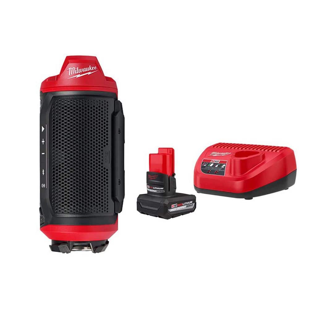 Milwaukee M12 12-Volt Lithium-Ion Cordless Bluetooth Jobsite Speaker with HIGH OUTPUT XC5. 0 Starter Kit (1)