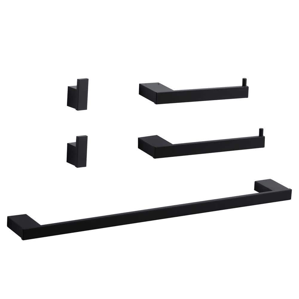 AVITAS 5-Piece Bath Hardware Set with 23 in.Towel Bar, Paper Holder, Towel Hook, Mounting Hardware Included in Matte Black