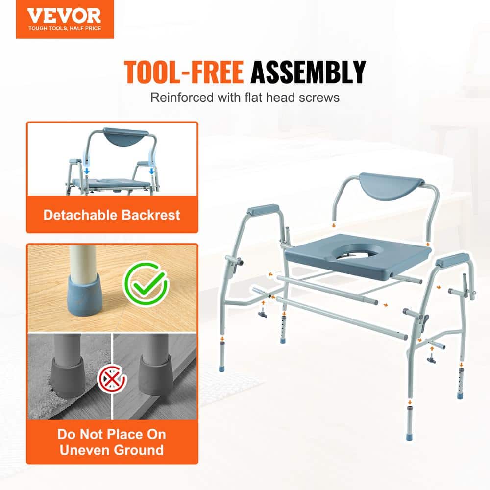 VEVOR Commode Chair Bedside Commode Toilet Seat with Drop-Down Arms and Backrest 5-Level Adjustable Height 1000 lbs. Capacity (2)