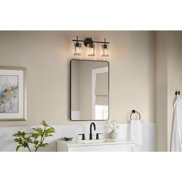 Hampton Bay 21 in. 3-Light Black Vanity Light with Clear Crystal Glass