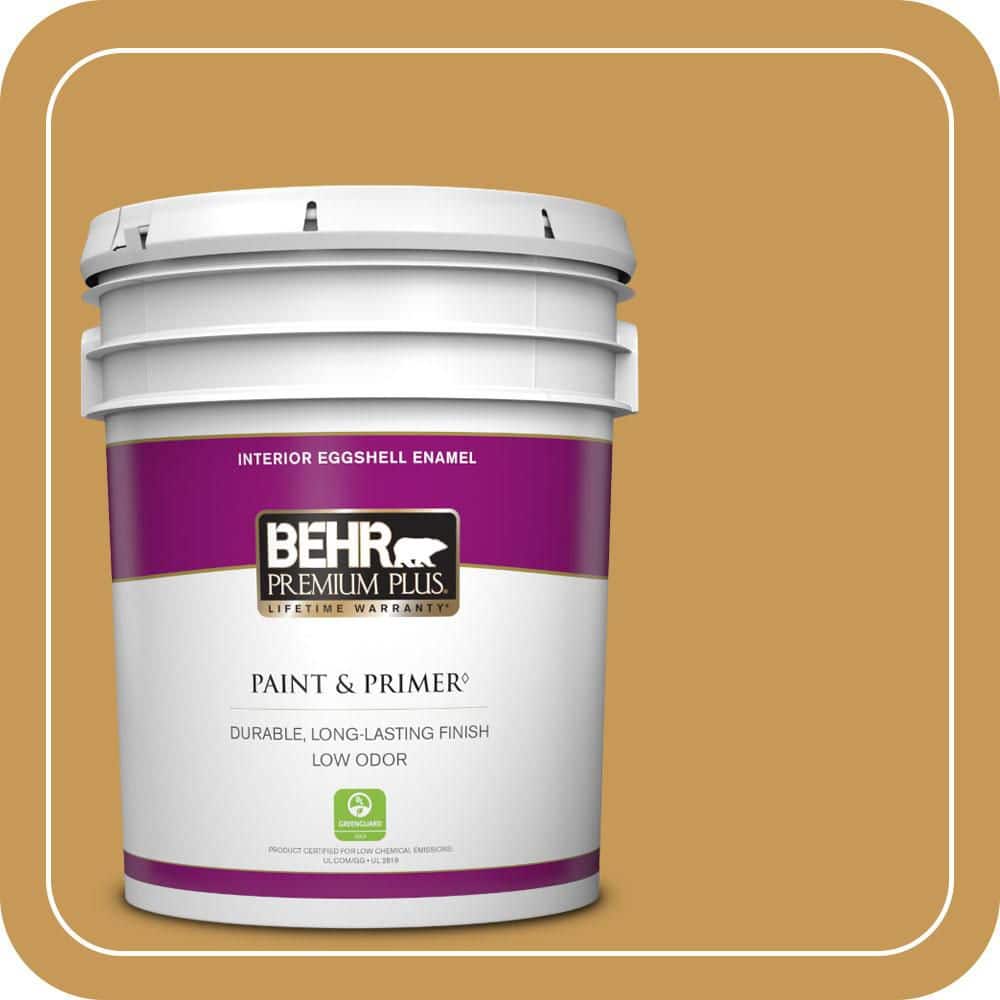 BEHR PREMIUM PLUS 5 gal. #PMD-104 Amber Glass Eggshell Enamel Low Odor Interior Paint & Primer