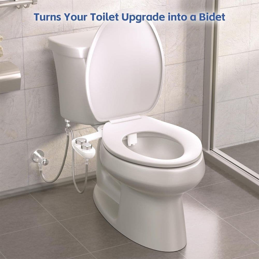 Wudkey Bidet Attachment for Toilet, Self-Cleaning Dual Retractable Nozzles Bidet for Hygienic Rear and Feminine Wash, White (2)