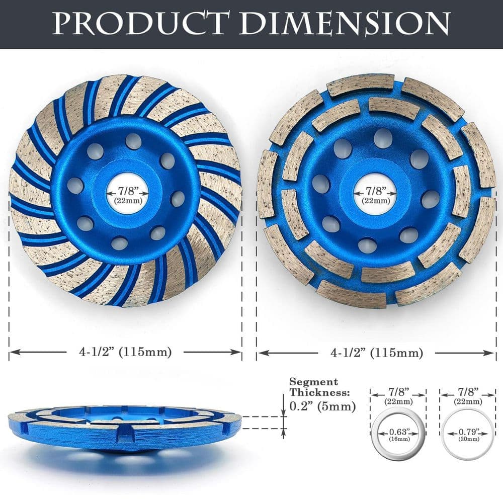 xinyoec 2-Piece Diamond Concrete Grinding Cup Wheels 115mm 4-1/2 in. Set (Double Row Plus Turbo Row Segment) (2)