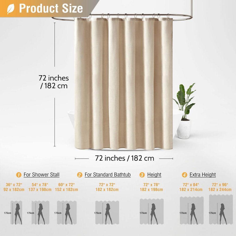 JFVKAF Linen Textured Heavy Duty Polyester Fabric Shower Curtain Set with Hooks Waterproof Beige/Cream 72 x 72 (3)