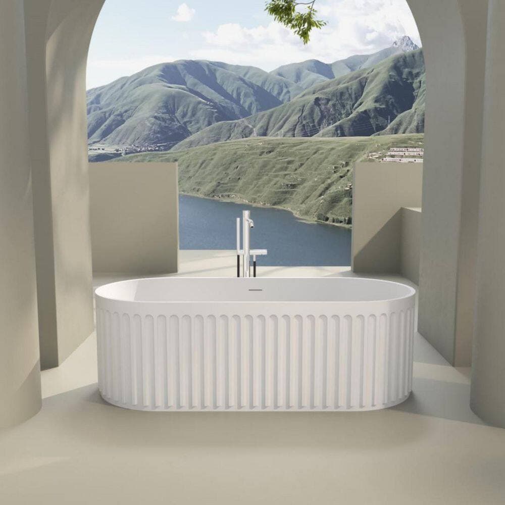 Boosicavelly 67 in. x 29.5 in. Freestanding Flat Bottom Soaking Bathtub with Drain in White (2)