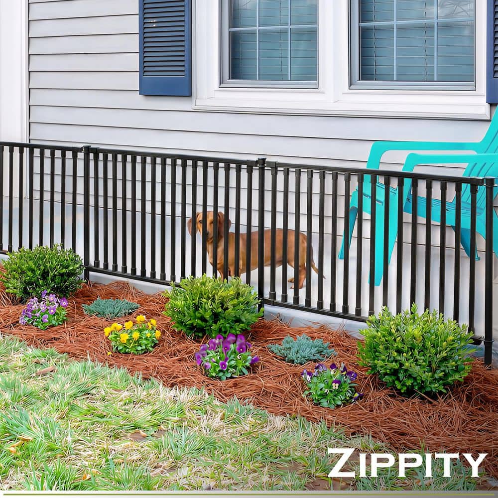 Zippity Outdoor Products 2 ft. H x 3 ft. W Zurich Black Poly-Steel Spaced Picket Flat Top Fence Panels (2-Panels) (2)