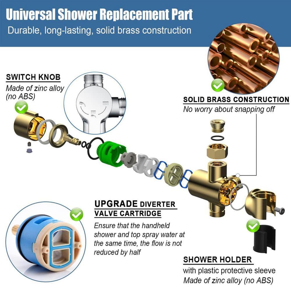 Helhom 3 Way Shower Diverter Valve with Hand Shower Holder in Polished Chrome, G1/2 Shower Head Splitter, Shower Arm Diverter (3)
