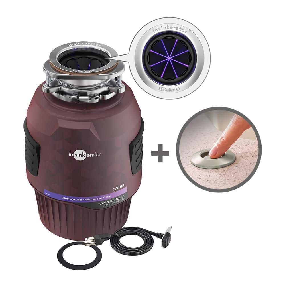 InSinkErator Evolution 1300 LEDefense W/C, 3/4 HP Continuous Feed Garbage Disposal with EZ Connect Power Cord and Dual Outlet Switch