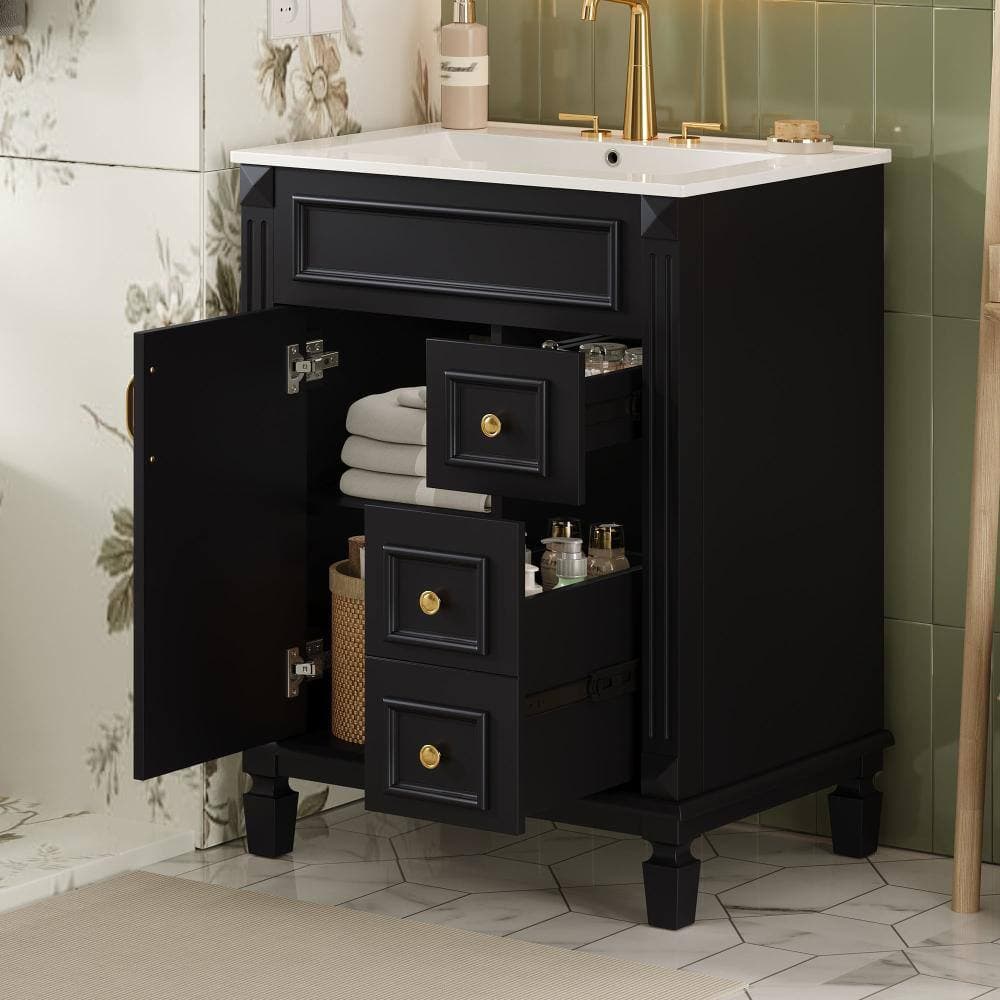 Flynama 24" Modern Vanity,Ceramic Sink,2 Drawers with Adjustable Inner Storage Shelf (2)