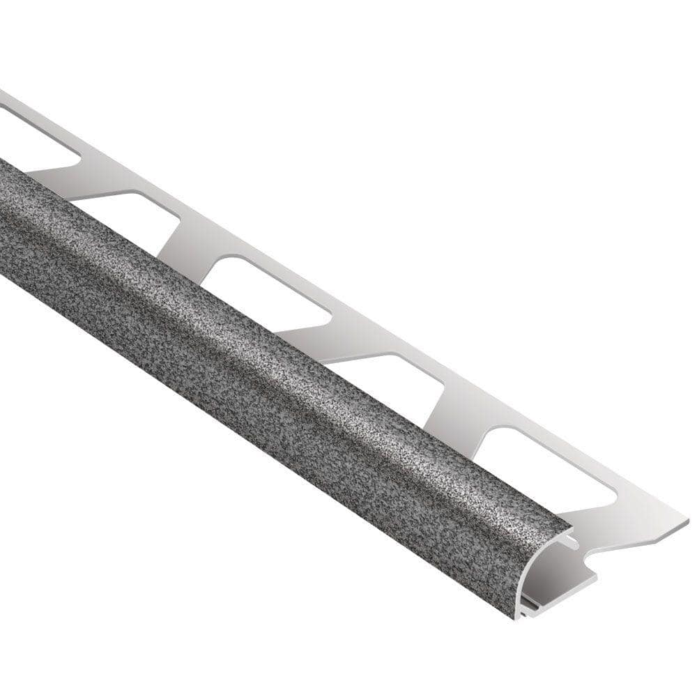 Schluter Rondec Pewter Textured Color-Coated Aluminum 3/8 in. x 8 ft. 2-1/2 in. Metal Bullnose Tile Edging Trim