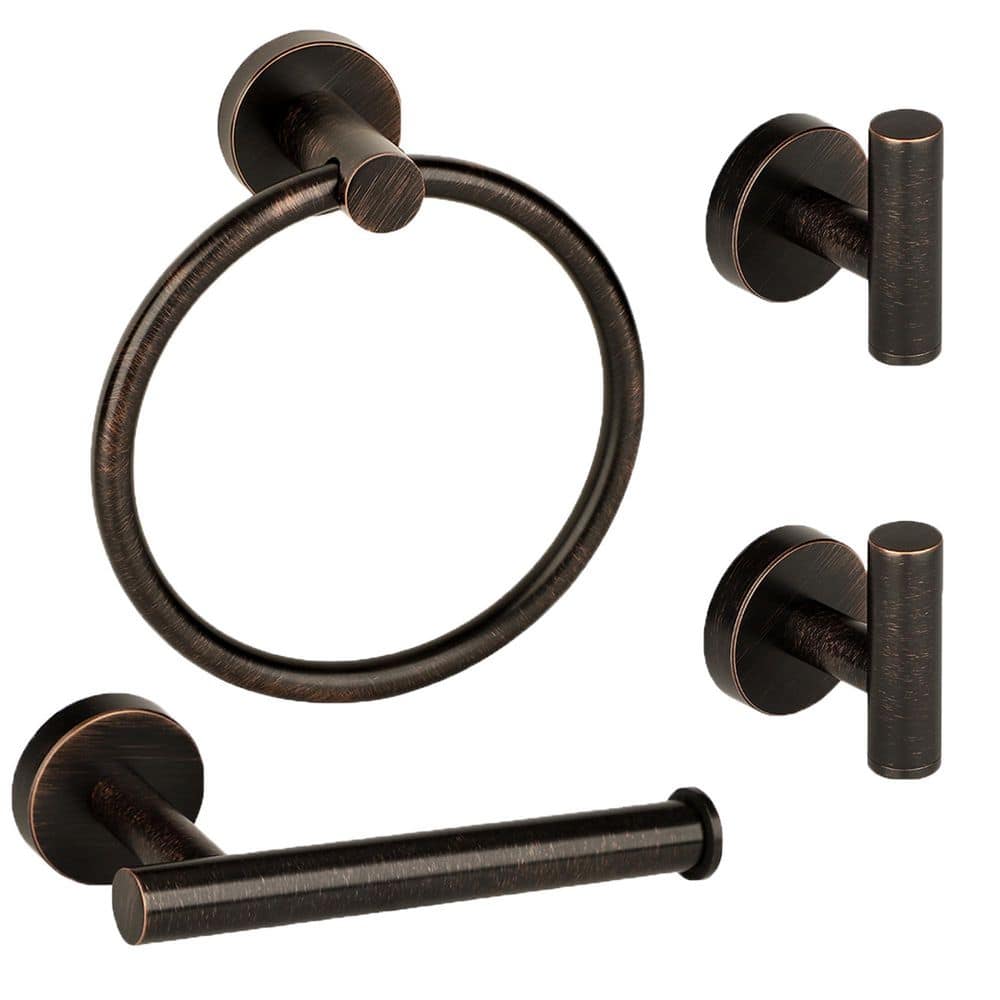 LAIFUCAM 4 Piece Bathroom Hardware Set Oil Rubbed Bronze Finish with Towel Ring Toilet Paper Holder 2-Robe Hooks (1)