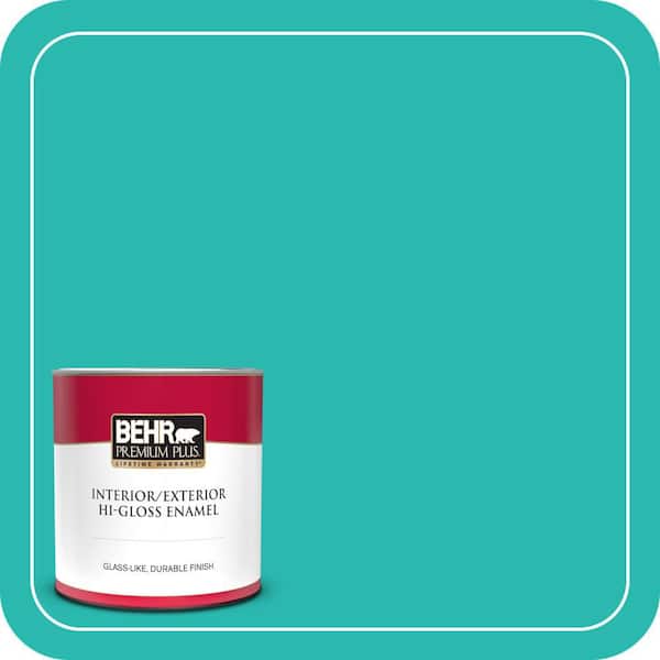 BEHR PREMIUM PLUS 1 qt. #P450-5 Island Aqua Hi-Gloss Enamel Interior/Exterior Paint & Primer (2)