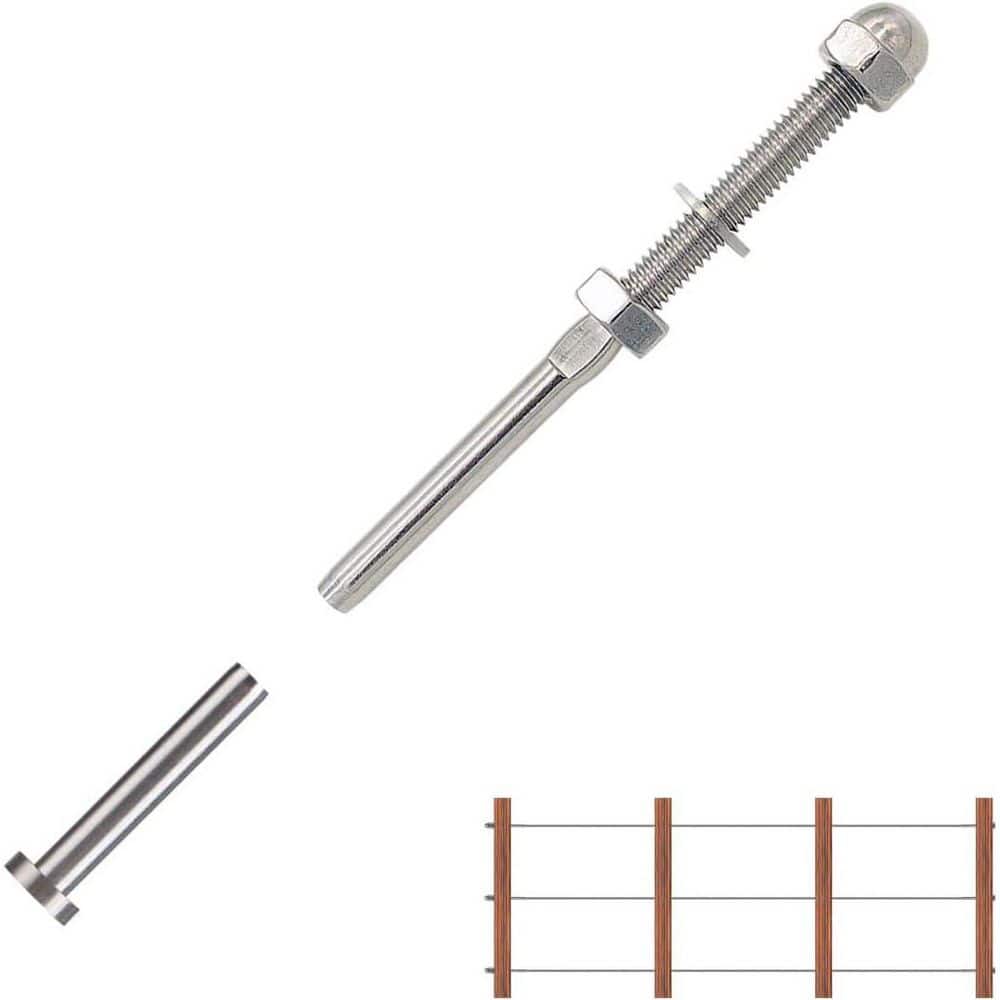 Afoxsos T316 Marine Grade 1/8 Deck Cable Railing Kit System w/ 50 Pairs Threaded Terminal Stud Ends & Fixed End Stemball Swages (1)
