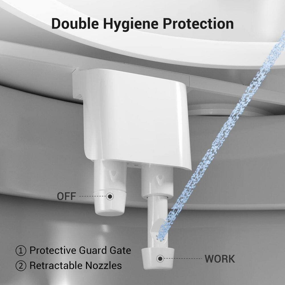 Wudkey White Dual Retractable Nozzle Bidet Attachment with Adjustable Pressure & Self-Cleaning for Toilet (3)