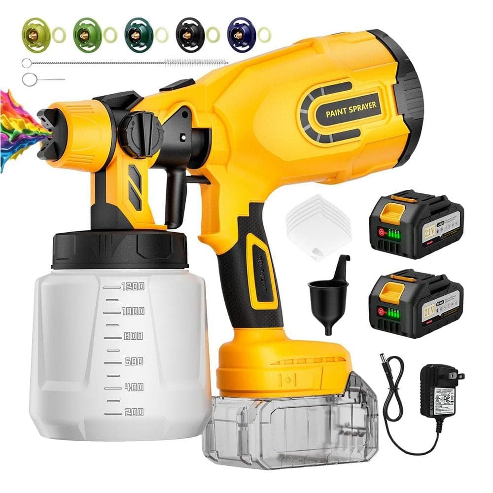 Unbranded 1.2ML HVLP Paint Sprayer Kit with 650W Motor, 5 Nozzles, 3 Spray Patterns, Adjustable Flow for Fence, Wall, Yellow