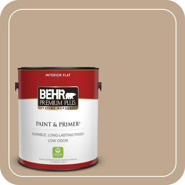 BEHR PREMIUM PLUS 1 gal. #MQ2-25 British Khaki Flat Low Odor Interior Paint & Primer (2)