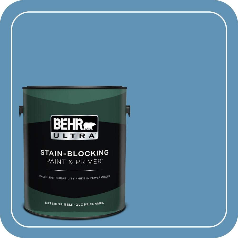 BEHR ULTRA 1 gal. #MQ5-56 Empire Blue Semi-Gloss Enamel Exterior Paint & Primer