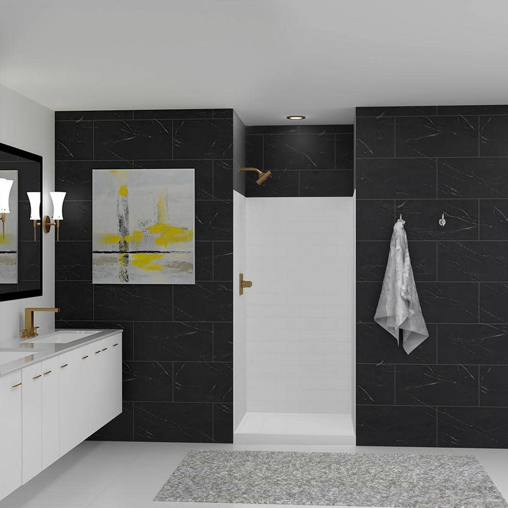 Transolid SaraMar 36 in. x 36 in. x 72 in. 3-Piece Easy Up Adhesive Alcove Shower Wall Surround in White (1)