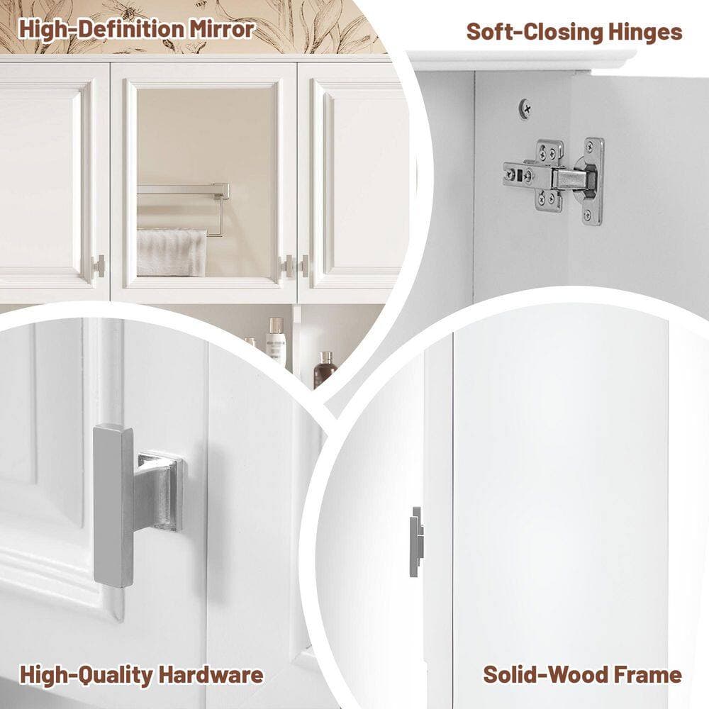 COWLOWN 41 in. W x 28.7 in. H White Wood Framed Rectangular Wall Mount Medicine Cabinet with Mirror (3)