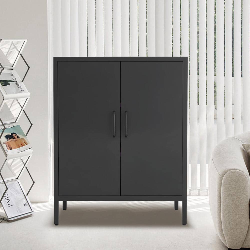 Unbranded 31.5 in. W x 15.75 in. D x 40.16 in. H Black Linen Cabinet with Double-Door and 2-Shelf (2)