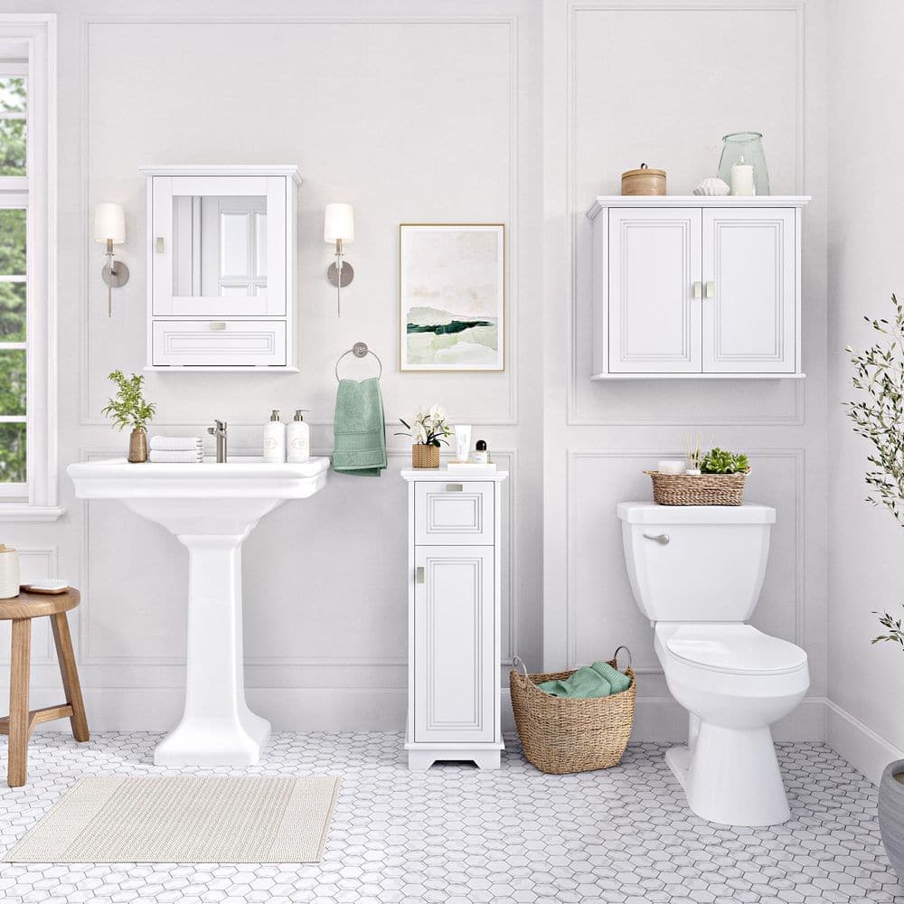 RiverRidge Home Geneva 18.5 in. W x 5.88 in. D x 24 in. H Bathroom Storage Wall Cabinet with Mirror in White (3)