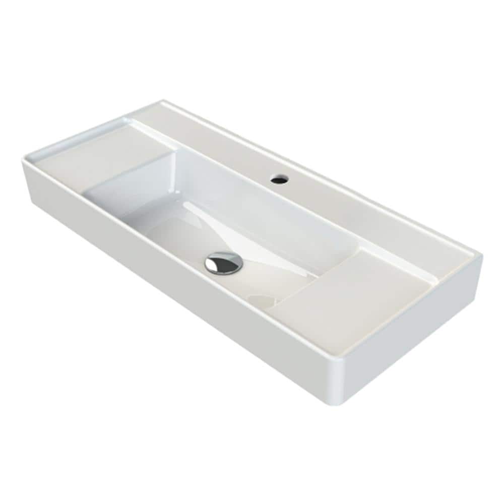 Nameeks Sharp Modern White Ceramic Rectangular Wall Mounted Sink with Single Faucet Hole (1)