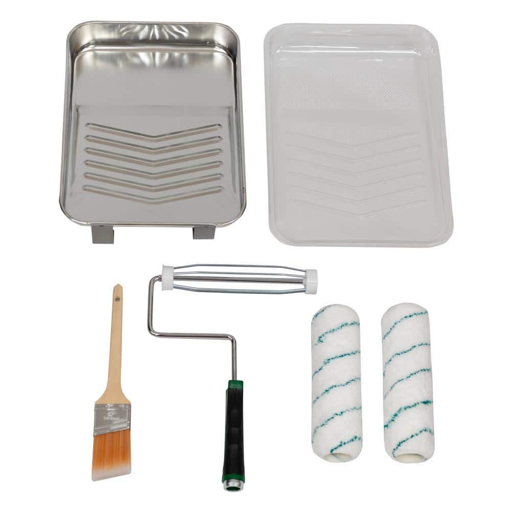 PRIVATE BRAND UNBRANDED Premium 6 Piece Paint Applicator Kit with Tray, Woven Roller Covers, Roller Frame, and Paint Brush (4)
