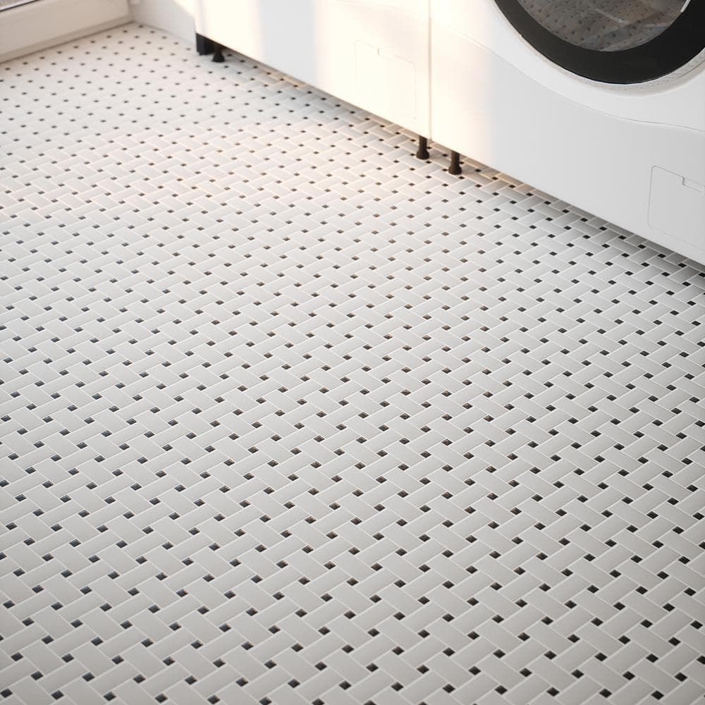 Jeffrey Court Plato Basketweave White 12 in. x 12 in. Matte and Gloss Dot Porcelain Wall and Floor Mosaic Tile (1 sq. ft./Each) (3)